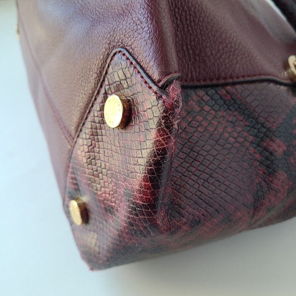 Michael Kors Burgundy Leather Python Embossed Satchel Shoulder Bag Purse Large - Picture 7 of 16